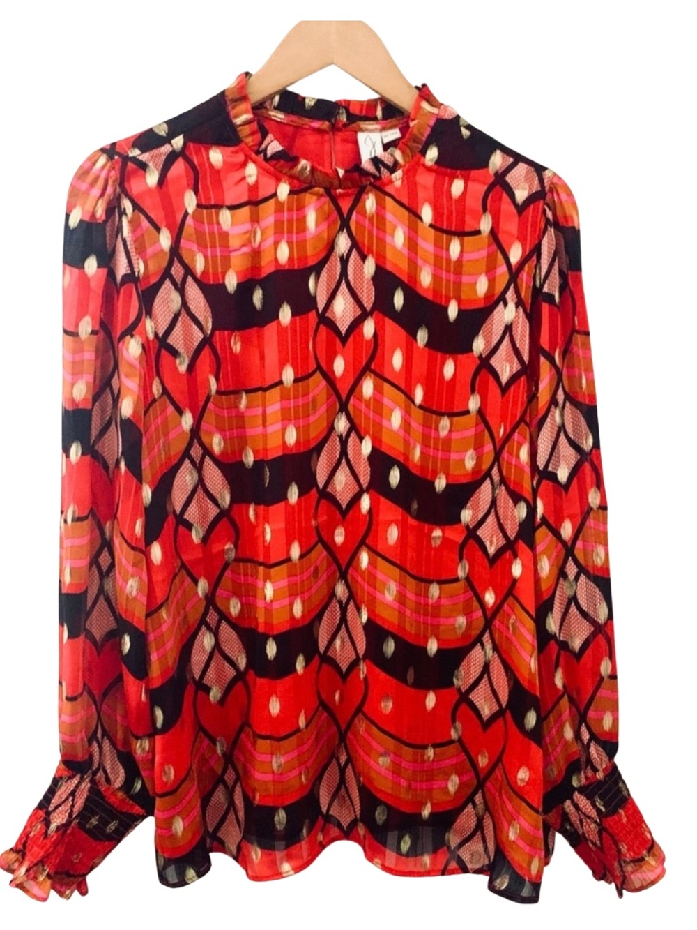 Joie Red Multicolor Printed Long-Sleeve Blouse